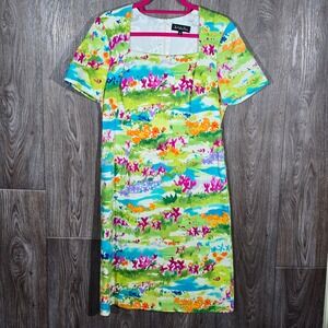 The Perfect Dress Floral Sheath‎ Dress Sz 10 Short Sleeve Cotton Spandex Garden